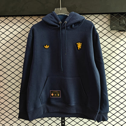 Manchester United Royal Velvet & Cotton Hoodie – Premium Comfort